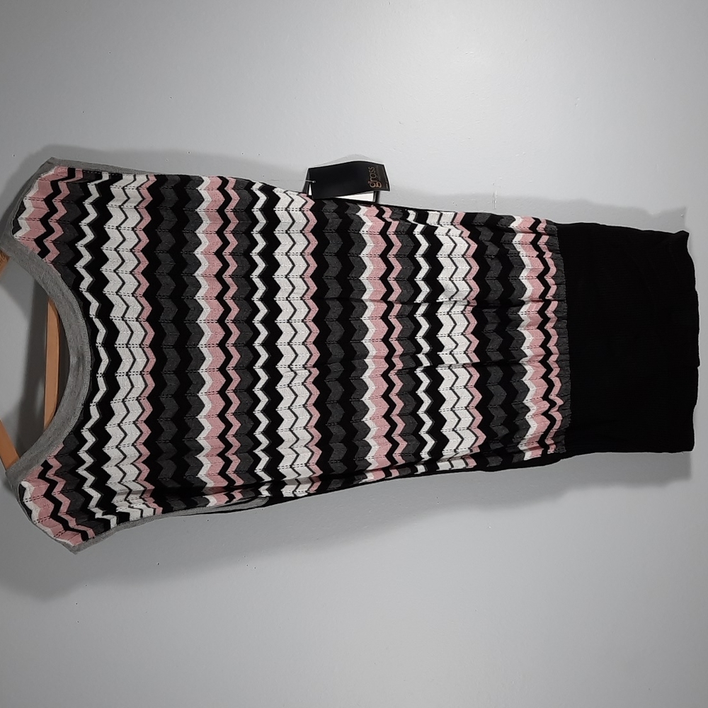 NWT GRASS COLLECTION GREY/MULTI CHEVRON SWEATER DRESS SZ M